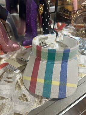 Burberry Rainbow Striped Cotton Visor Hat - Multicolor Plaid - NWT!